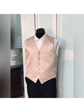 Bamboo Champagne Beige Satin Closed Back Vest Wedding Prom Men’s L Large
